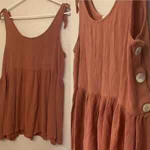 Soul Cake mauve Pink Sand tie strap long tunic dress top button lagenlook boho L